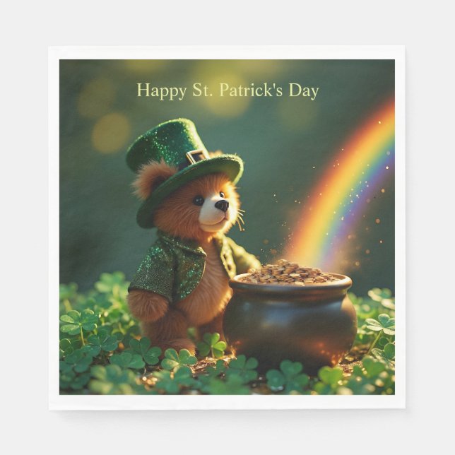 Cute St. Patrick’s Day Teddy Bear Serviette (Vorderseite)