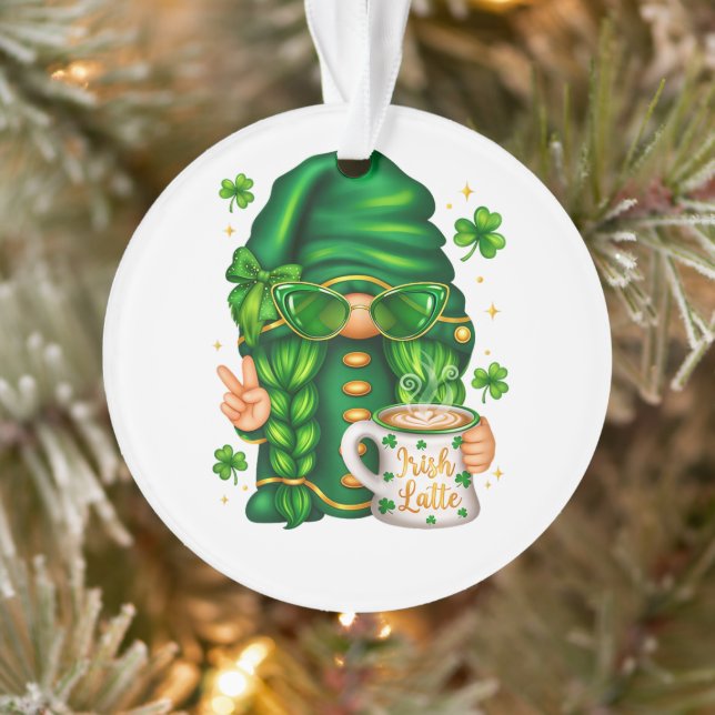 Cute St Patricks Day Gnome Drinking Coffee Ornament (Baum)
