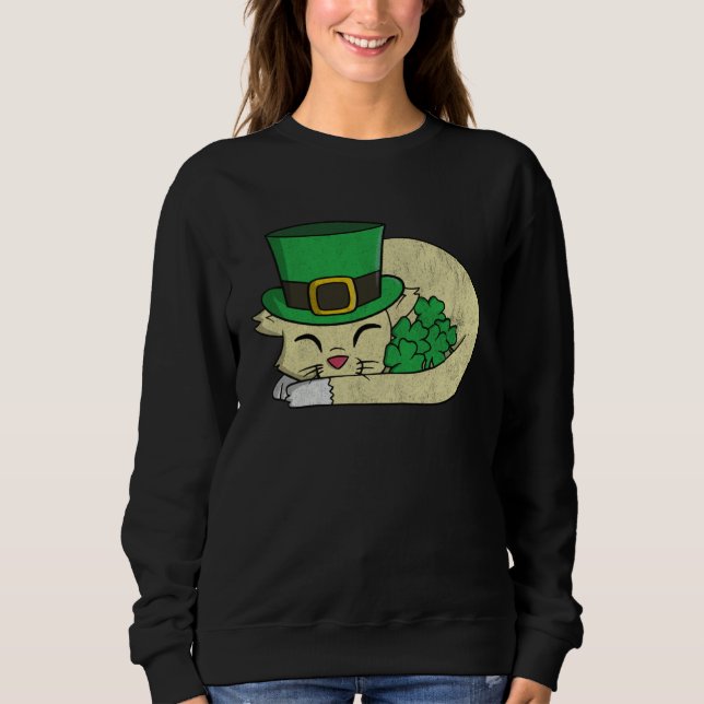 Cute  St Pattys Day  For Girls Cat Sweatshirt (Vorderseite)