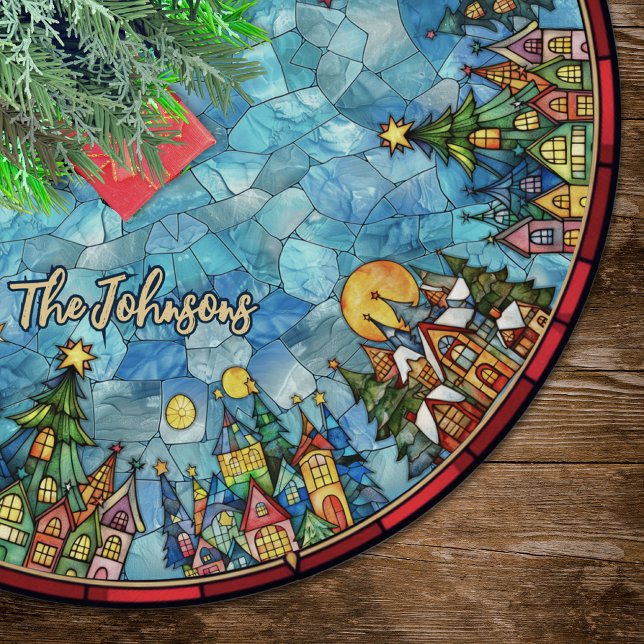 Cute stained glass houses custom christmas polyester weihnachtsbaumdecke (Von Creator hochgeladen)