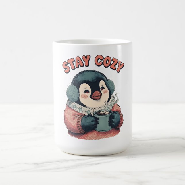 Cute Stay Cozy Penguin Drinking Hot Cocoa T-Shirt Kaffeetasse (Mittel)