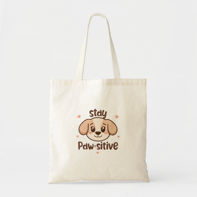 Cute "Stay Paw-sitive" Dog Pun Tragetasche (Vorne)