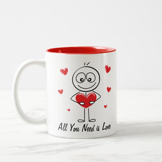 Cute Stick Figure All You Need Is Love Design Zweifarbige Tasse (Links)