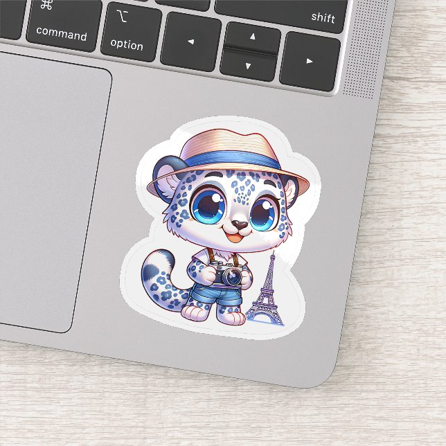Cute Stickers Snow Leopard Big Cat Paris Travel Aufkleber (Detail)