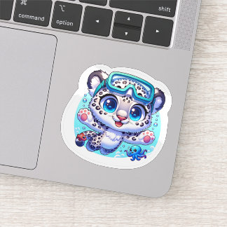 Cute Stickers Snow Leopard Kawaii Sport Diving Aufkleber