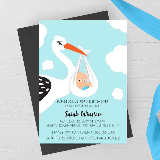 Cute Stork Baby Shower Invitation Einladung (Von Creator hochgeladen)