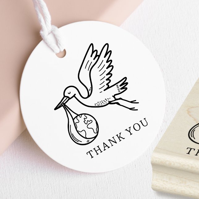 Cute Stork Baby Shower Thank You Gummistempel (small baby shower stamp for favor tags)