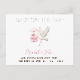Cute Stork Pink Present Ankündigungspostkarte