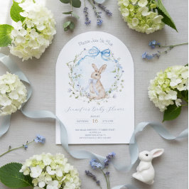 Cute Storybook Bunny Wildflower Wreath Baby Shower Einladung