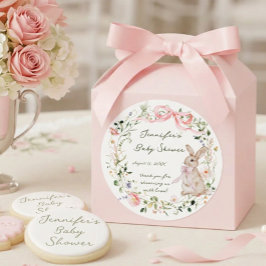 Cute Storybook Bunny Wildflower Wreath Baby Shower Runder Aufkleber