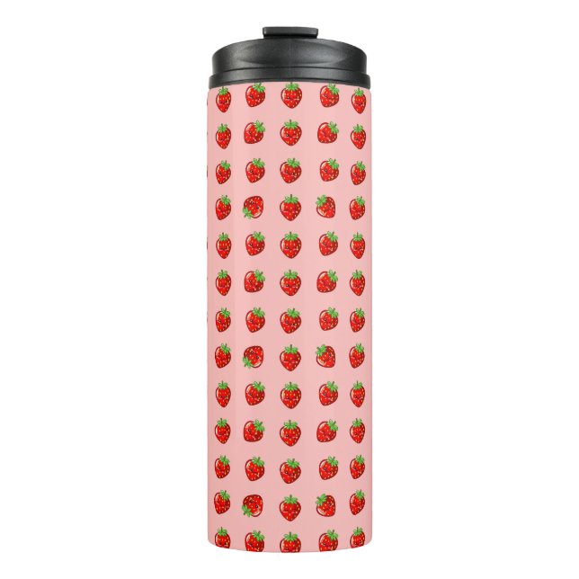 Cute Strawberries Pattern – Adorable Fruit  Thermosbecher (Vorderseite)