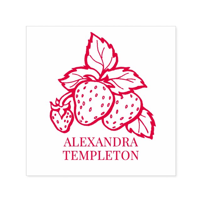 Cute Strawberries with Leaves Name Permastempel (Design)