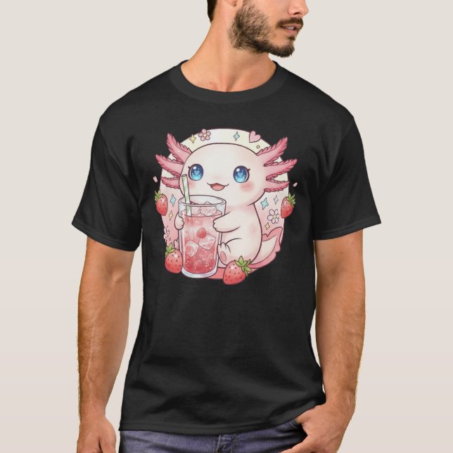 Cute Strawberry Axolotl Kawaii Art T-Shirt (Vorderseite)