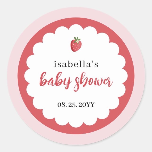 Cute Strawberry Baby Shower Favor Runder Aufkleber (Vorderseite)