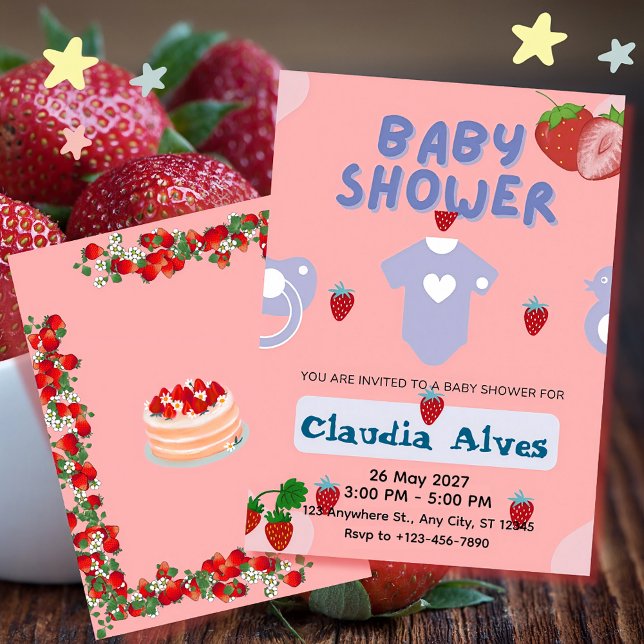 Cute strawberry baby shower Invitation Einladung (Von Creator hochgeladen)