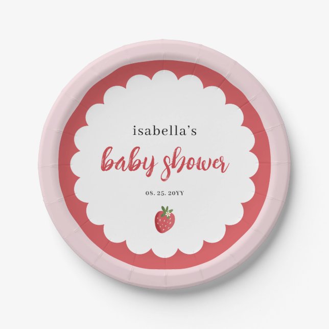 Cute Strawberry Baby Shower Paper Plate Pappteller (Vorderseite)