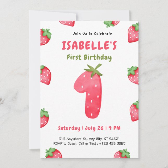 Cute Strawberry Berry 1st Birthday Invitation   Einladung (Vorderseite)