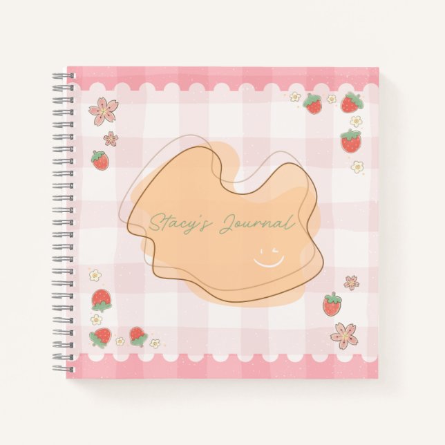 Cute Strawberry Checkered Personalized Journal Notizbuch (Vorderseite)