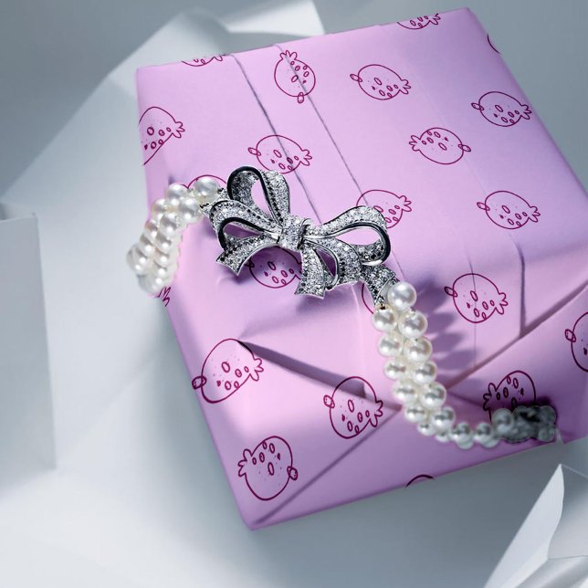 Cute Strawberry Doodles – Minimal Kawaii Pattern Geschenkpapier (Von Creator hochgeladen)