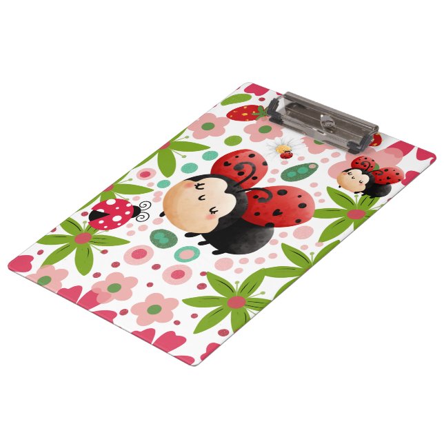 Cute Strawberry Ladybug Clipboard Klemmbrett (Schrägansicht)