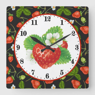 cute strawberry lovers kitchen quadratische wanduhr