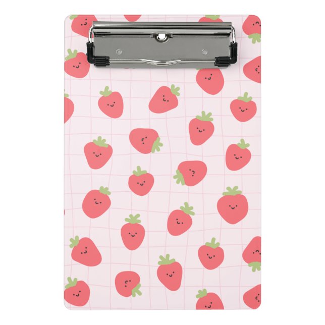 Cute Strawberry Pattern – Kawaii Strawberry Mini Klemmbrett (Vorderseite)