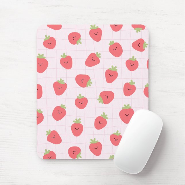 Cute Strawberry Pattern – Kawaii Strawberry Mousepad (Mit Mouse)