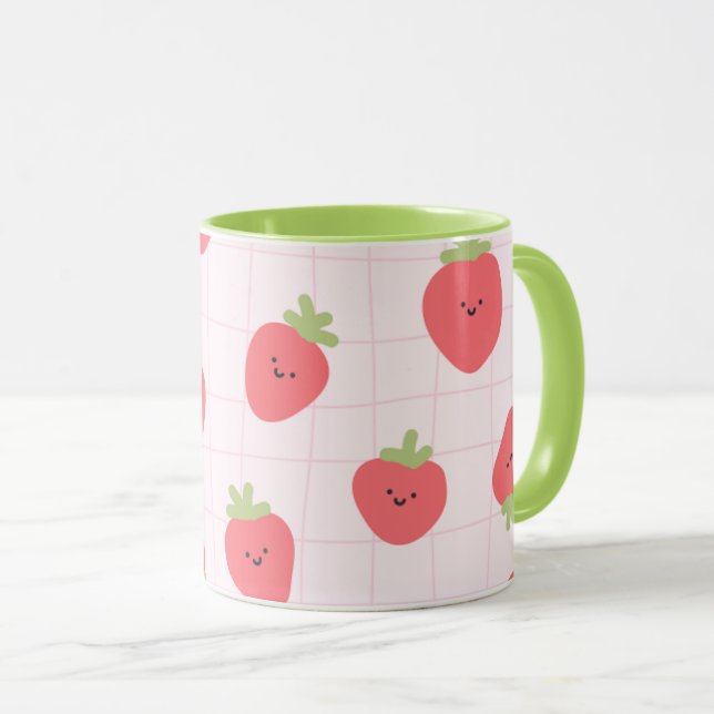 Cute Strawberry Pattern – Kawaii Strawberry Tasse (VorderseiteRechts)