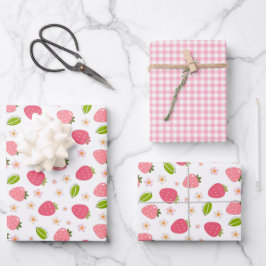 Cute Strawberry Pink Girls Birthday Geschenkpapier Set