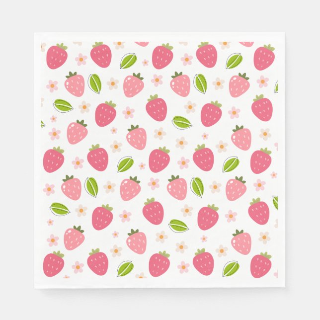 Cute Strawberry Pink Girls Birthday Paper Napkin Serviette (Vorderseite)