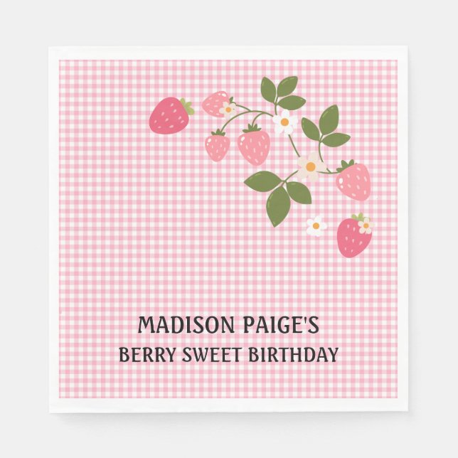Cute Strawberry Pink Girls Birthday Paper Plate Serviette (Vorderseite)