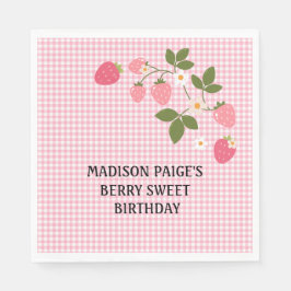Cute Strawberry Pink Girls Birthday Paper Plate Serviette
