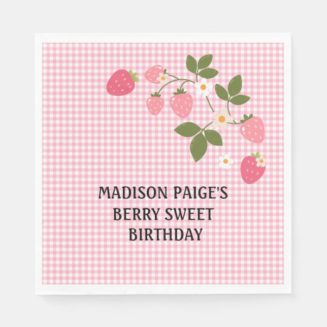 Cute Strawberry Pink Girls Birthday Paper Plate Serviette (Vorderseite)