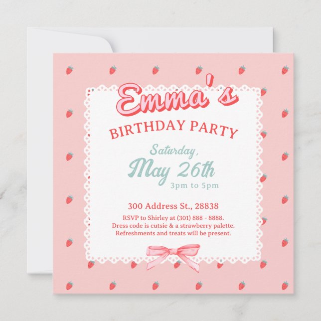 Cute Strawberry Square Invitation Einladung (Vorderseite)