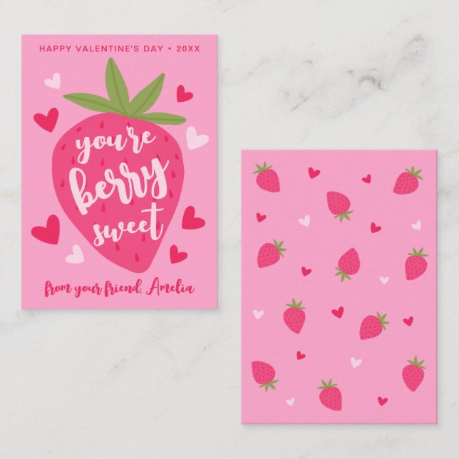 Cute Strawberry Sweet Berries Hearts Valentines Mitteilungskarte (Vorne/Hinten)