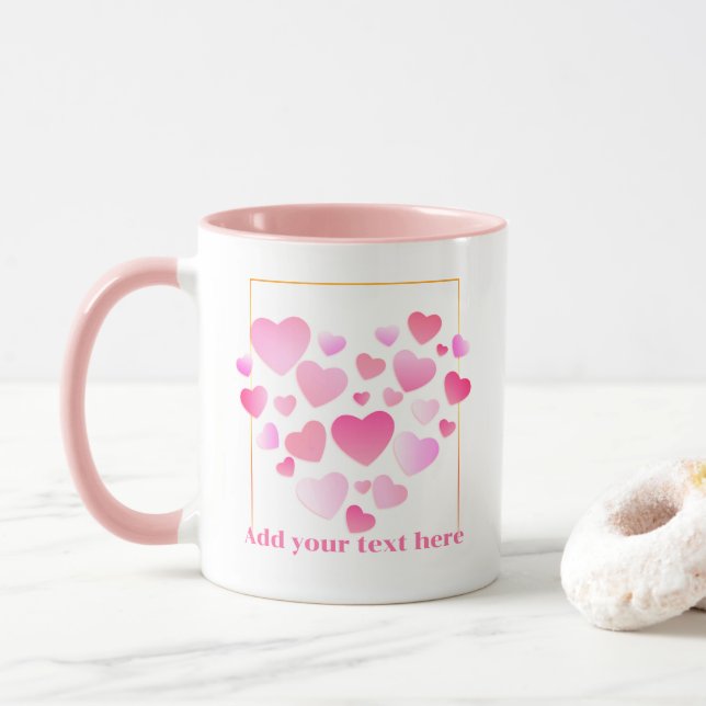 Cute Style Pink Hearts Romantic Valentine's Day Tasse (Mit Donut)