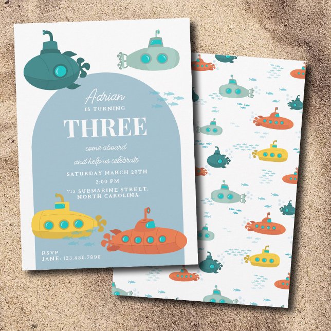 Cute Submarine Deep Sea Kids Birthday Party Einladung (Cute Submarine Deep Sea Kids Birthday Party Invitation)