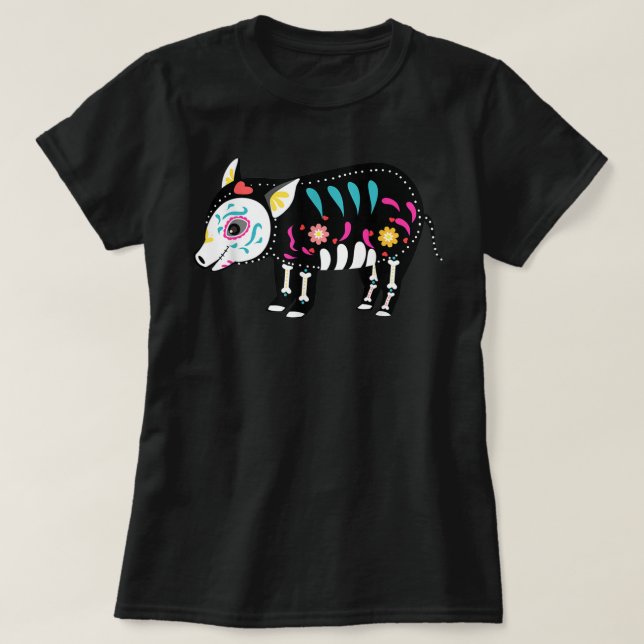 Cute Sugar Skull Mexican Pig Halloween Day Of The  T-Shirt (Design vorne)