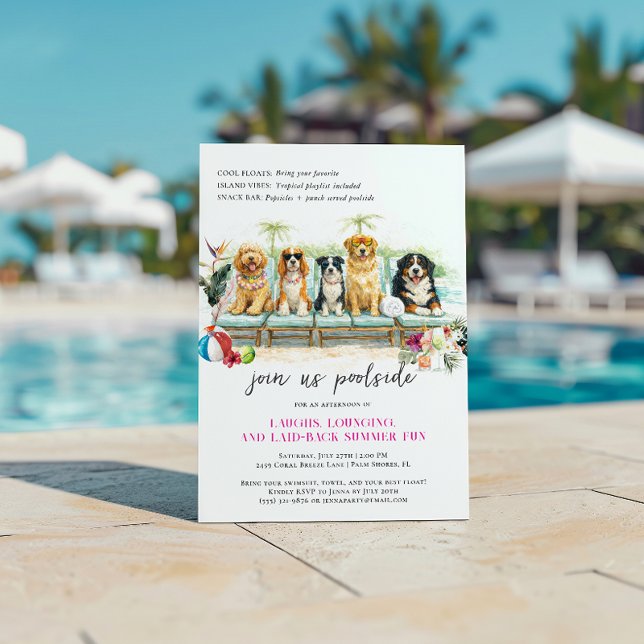 Cute Summer Dogs | Tropical Poolside Party Einladung (Von Creator hochgeladen)