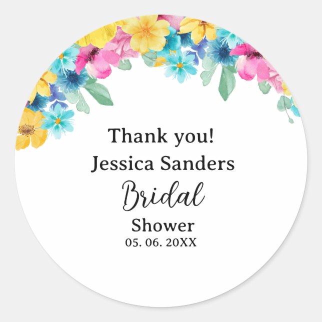 Cute Summer floral Bridal Shower  Runder Aufkleber (Vorderseite)