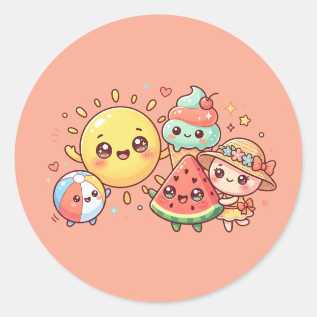 Cute Summer Friends Sticker Sheet (Vorderseite)