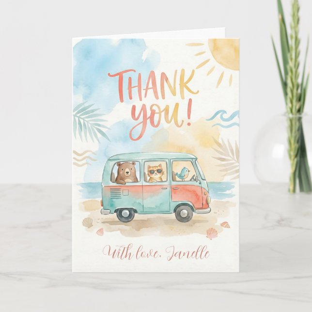 Cute Summer Thank You Thank You Beach Van Animals Karte (Vorderseite)