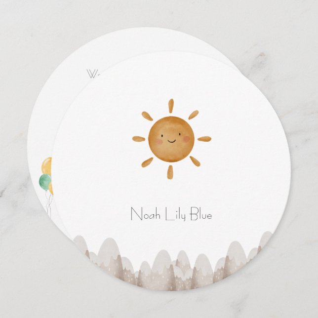 Cute Sun Mountains Baby Announcement Card Einladung (Vorne/Hinten)