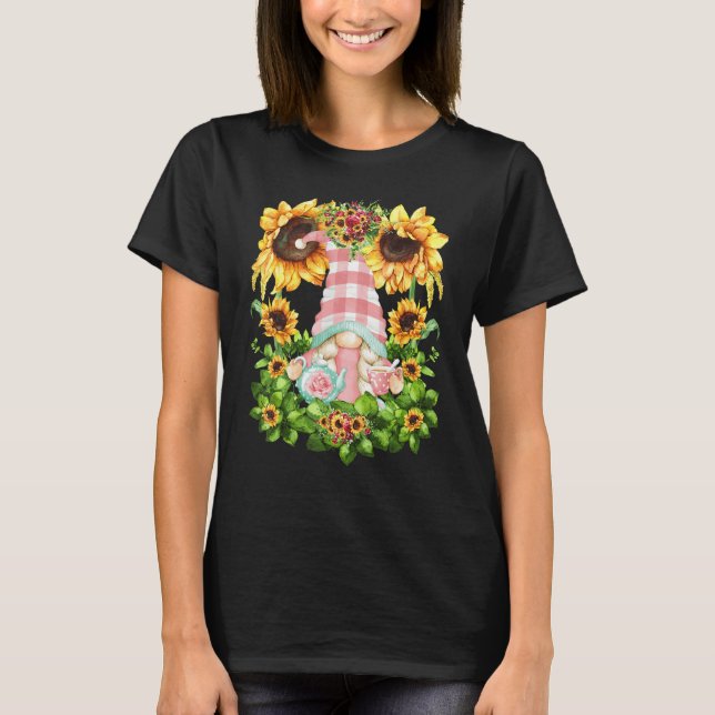 Cute Sunflower Mom Gnome Graphic For Women And Tea T-Shirt (Vorderseite)
