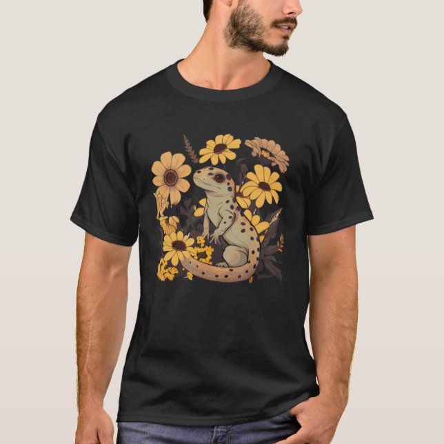 Cute Sunflower Salamander Watercolor Pet Reptile L T-Shirt (Vorderseite)