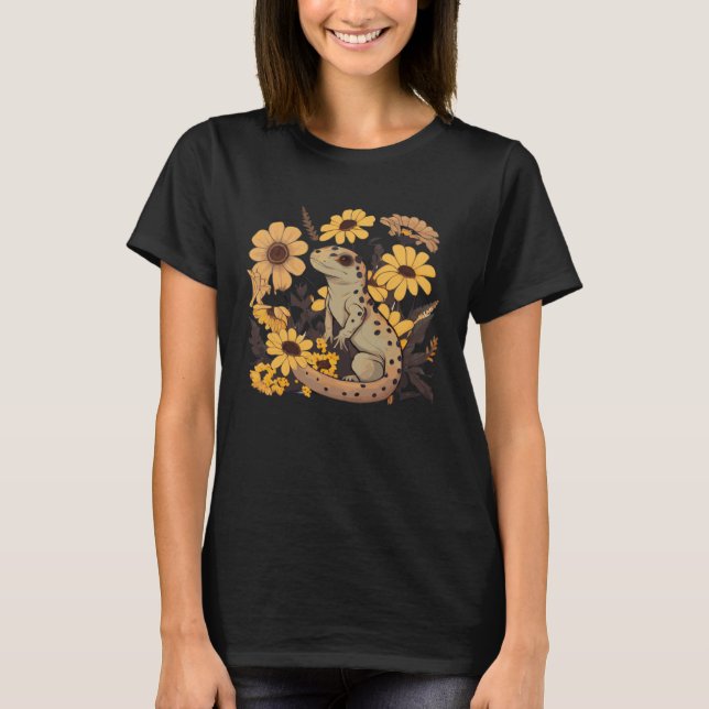 Cute Sunflower Salamander Watercolor Pet Reptile L T-Shirt (Vorderseite)