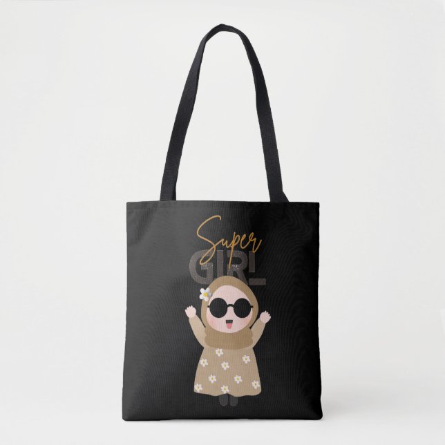 Cute "Super Girl" Illustration Tote Unique Islamic (Vorderseite)