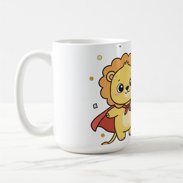 Cute Superhero Lion and Elephant Friends Cartoon Kaffeetasse (Links)