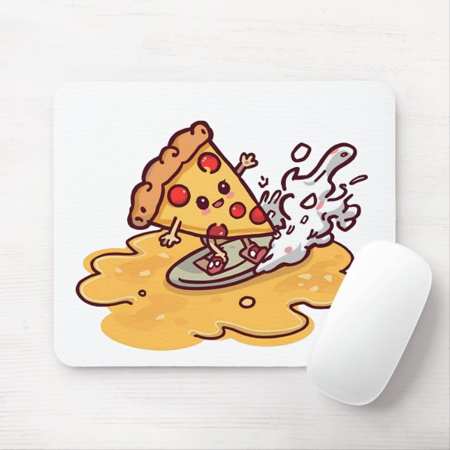 Cute Surfing Pizza Slice Mousepad  (Mit Mouse)