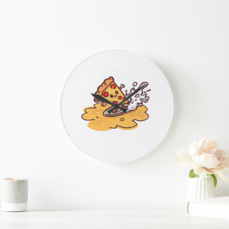 Cute Surfing Pizza Slice Wall Clock Große Wanduhr